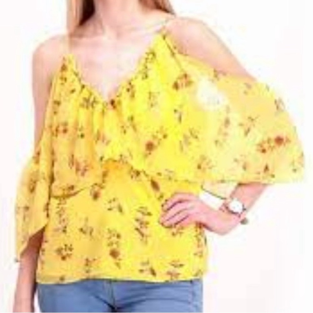 Walter Baker Yellow Gold Saundra Flowy Floral Cold Shoulder Top Size L